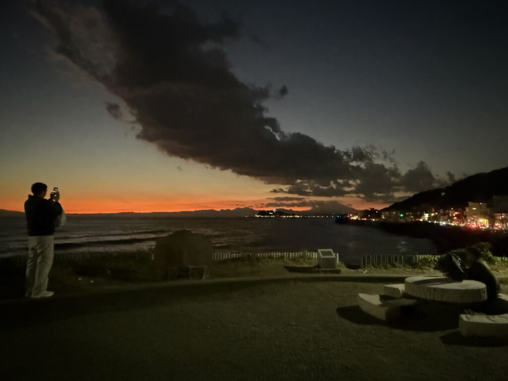 Magic hour Mt. Fuji view from Kamakura with silhouette