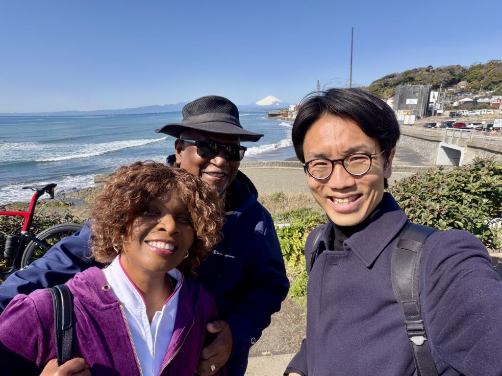 Mount Fuji seen from Inamuragasaki beach in Kamakura on a clear day